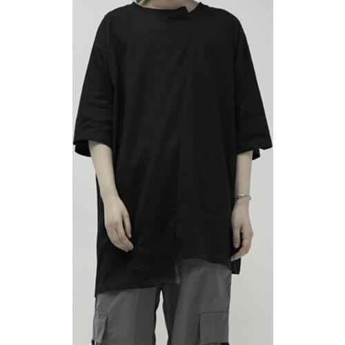 Mens new loose large size urban youth classic simple irregular asymmetrical couples with the same short sleeve T-shirt