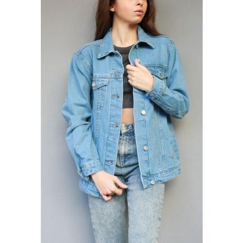 Jean Jacket Women Clothes Oversized Jeans Denim Coat 2021 New Washed Blue Jeans Turn-down Collar Outwear Blue Bomber Casual