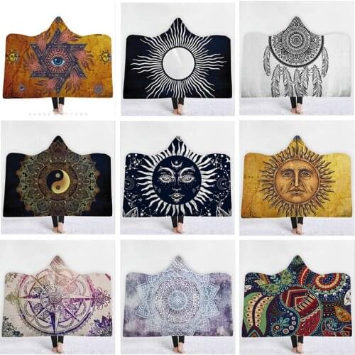 Indian Mandala Hooded Blanket For Adults Soft Fluffy Sherpa Fleece Throw Blanket For Bed Manta Sofa Bedspread Travel Camping