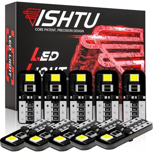 ISHTU 10PCS T10 W5W LED Bulbs 2SMD Canbus 194 Car Interior Map Dome Reading License Plate Light Auto Signal Lamp 12V No Error