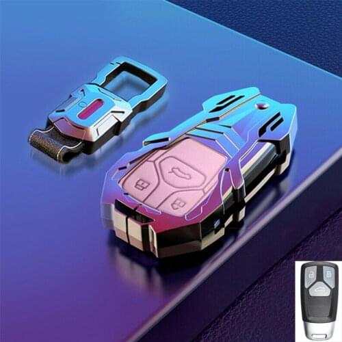 Zinc Alloy Leather Car Remote Key Fob Cover Case Shell Protector For Audi Q7 TTS A4L A3 A6L QT S5 S7 Car Styling Accessories