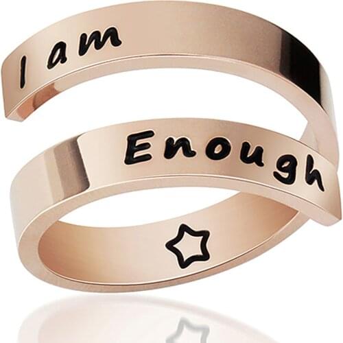 Creative I Am Enough Ring Female Rose Gold Color Finger Statement Rings for Women Wedding Engagement Rings Jewelry Gift Loves