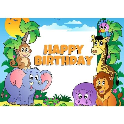 Cartoon Jungle Animals Birthday Photo Background Vinyl Cloth Backdrops for Children Baby Shower Photoshoot Photography Props