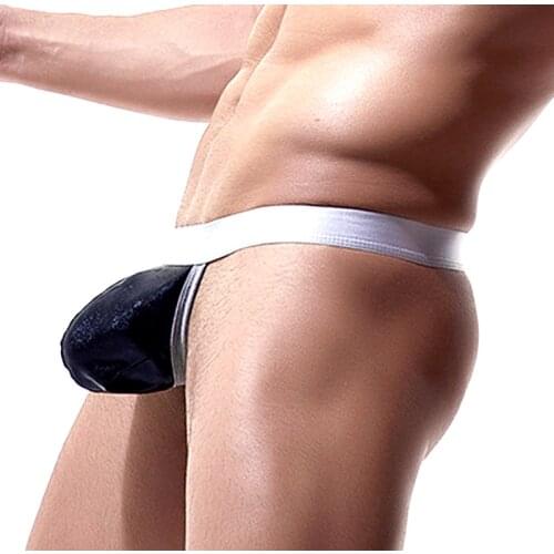 Gay men underwear low waist U convex light imitation leather backless thongs nightclub performance clothing tangas hombre sexi