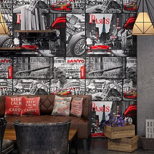 Timeless retro wallpaper loft industrial style newspaper poster wallpaper personality graffiti Internet cafe bar background wall