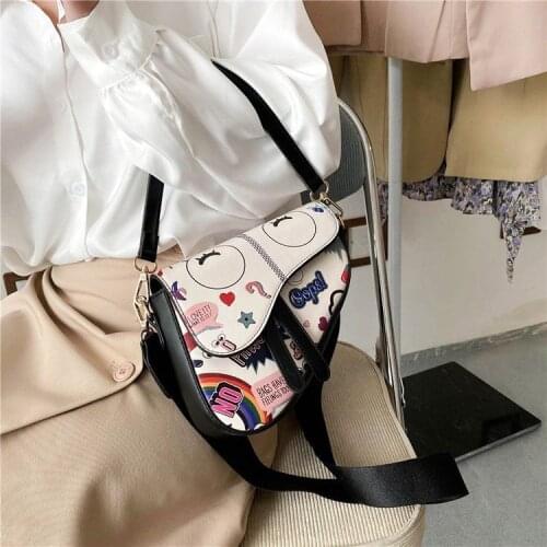2021 New Cartoon Graffiti Semicircle Saddle Bags Crossbody Bags For Women Leather Handbags Bags Designer Ladies Shoulder Bags