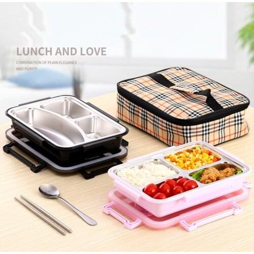 New Kids 304 Stainless Steel Sealed Lunch Box With Insulation Bag Student Portable Food Container School Picnic Office Lunchbox
