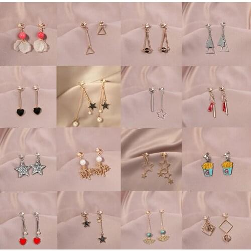 New Fashion Women Korean Geometric Pearl Geometric Long Clip on Earrings for Women Fashion Party No Pierced Earrings