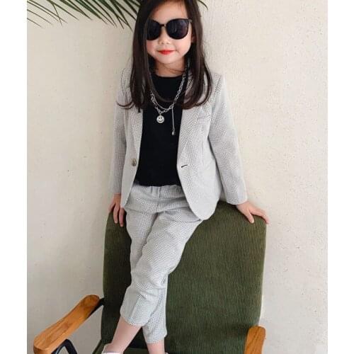 Girls Formal Suit Blazer Jacket + Pants 2pcs Dress Kids Wedding Party Clothing Set Teenager Girls School Performance Suit