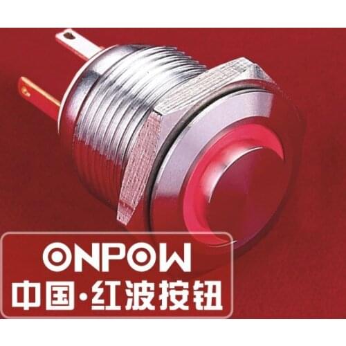 ONPOW 16mm 1NO Waterproof IP65 Stainless steel 6V,12V,24V Ring LED High round Push button switch (GQ16H-10E/JL/S) CE,ROHS