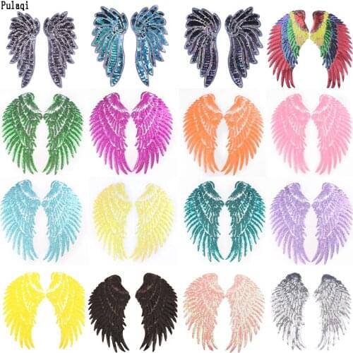 Pulaqi 1 Pair Wings Stripe Embroidered Patches For Clothes Wings Sequin Patch Iron Sew On Patches Applique Stickers On Clothes