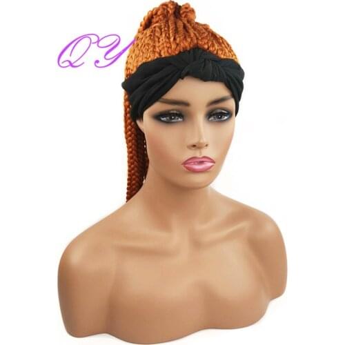 QY Hair HeadBand Wig Box Braided Wig Golden Synthetic Head Wigs for African Women Curly Turban Hair Wigs