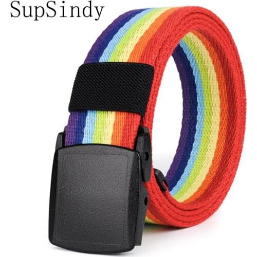 SupSindy Slim men and women canvas belt Fashion POM automatic buckle belt For women man Outdoor military fans tactical equipment