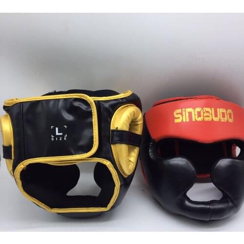 SINOBUDO Head Gear Closed Type MMA Boxing helmet Head Protector Guard Taekwondo Sanda Muay Thai Kickboxing Competition gold red