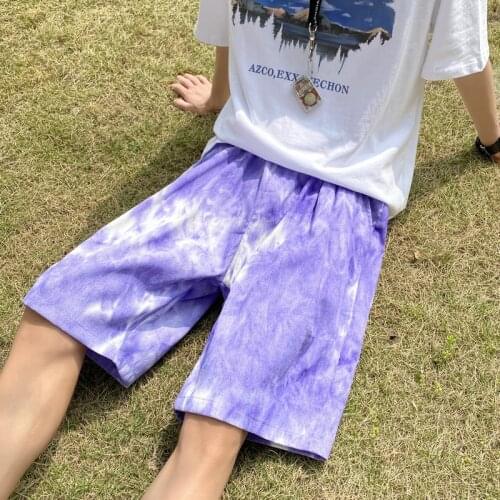 2021 Summer Mens Tie Dye Shorts Bright Young Casual Clothing Fashion Streetwear Mid Waist Hip Hop Knee-length Beach Short Pants