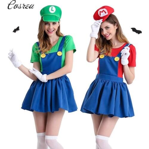 Adults Funy Super Hats Luigi Brothers Plumber Cosplay Costumes For Women Girls Halloween Party Fancy Dress