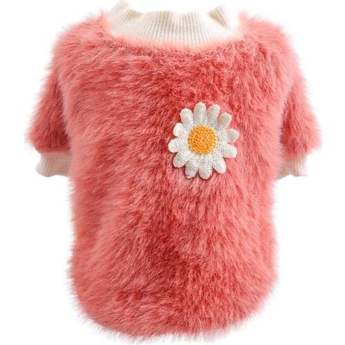 Faux Fur Dog Cat Hoodie Sweater Flower Design Pet Puppy Coat Jacket for Dogs Cats Small Medium