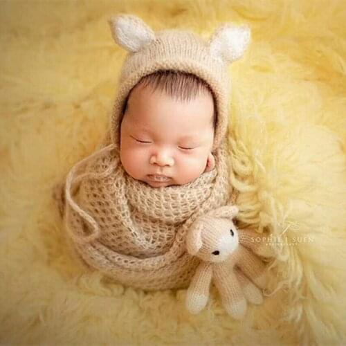 Stretch Baby Hat Photography Props Crochet Stuffed Toy Newborn Boy Baby Girl Doll Hat Soft Newborn Animal Cat Bonnet Cute Toys