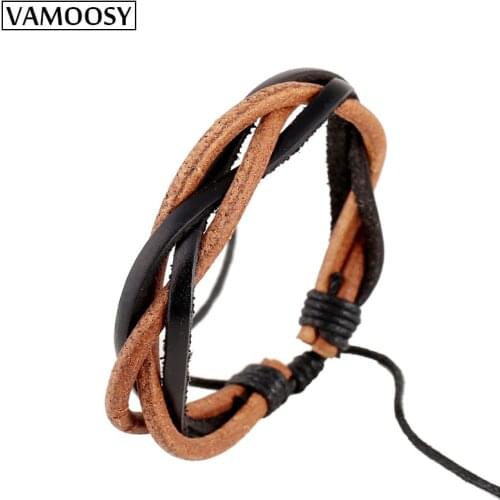 VAMOOSY Lovely Leather rope Bracelet Handmade Jewelry black brown Rope Adjustable String Lucky Bracelet Charm For Women Children