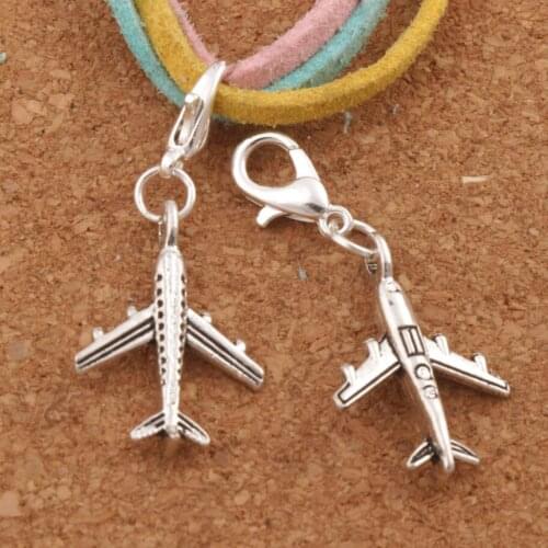Aircraft Plane Clasp European Lobster Trigger Clip On Charm Beads C012 24pcs 15.5x37mm Zinc Alloy