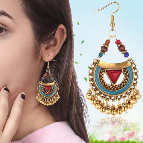Hot Gold-color Metal Tassel Dangle Earrings Pendientes Long Earrings For Women Ethnic European and American Jewelry