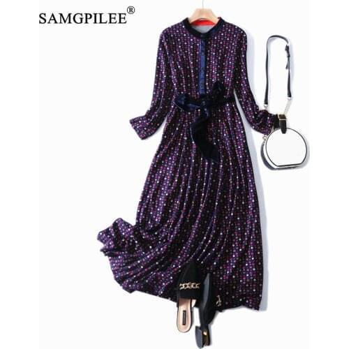 Long Dresses For Women 2021 Casual A-line Print Full Sleeve Vintage Dress Sashes Mid-calf O-neck Elegant Dresses For Women 3XL