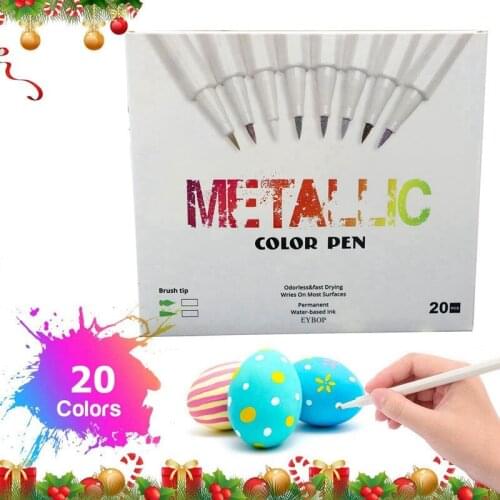 20 Colors Acrylic Art Paint Metallic Marker Pens Set for Ceramic Rock Glass Porcelain Mug Wood Fabric Canvas Painting Supplies