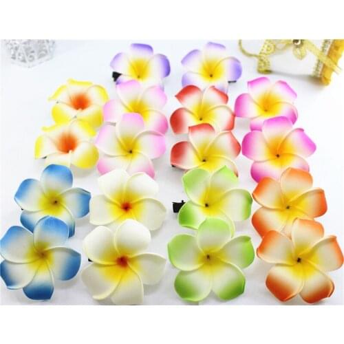20 mixed color Foam Hawaiian Plumeria flower Frangipani Flower bridal hair clip 4.5cm f-8-m