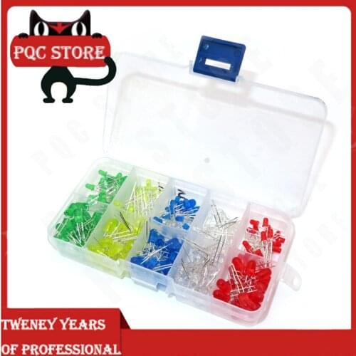 200PC 3MM 5MM each 20pcs Led Kit Mixed Color Red Green Yellow Blue White Light Emitting Diode Assortment with free Box