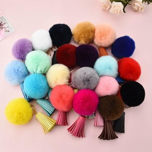 2020 8cm Fur Pom Keychains Real Rabbit Fur Ball Key Chain Porte Clef pom De Fourrure Fluffy Bag Charms Bunny Keychain Keyring