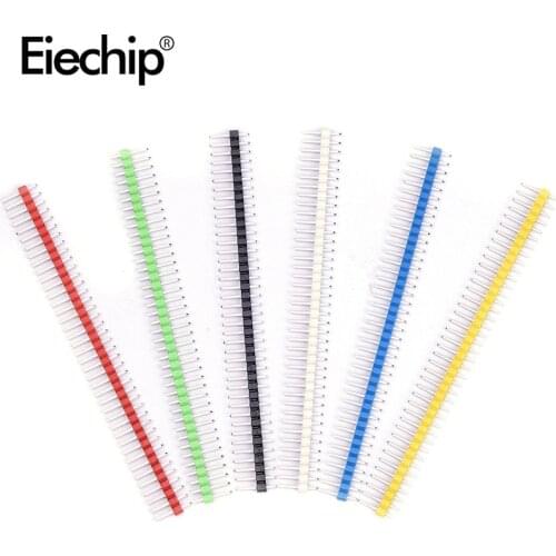 30pcs Pin Connector Male 2.54mm Pitch Pin Header Strip Single Row 40 pin Connector Kit for PCB board 6 Colors Each 5pcs