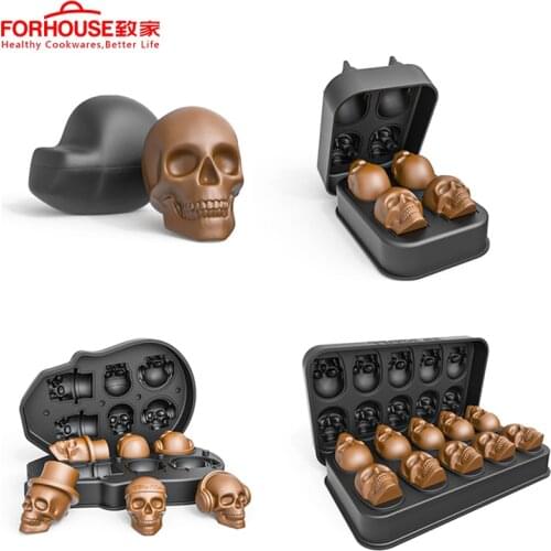 3D Skull Shape Mould Ice Cude Chocolate Pudding Ice Cream Bar Skeleton Silicone Maker Mold Kitchen Tools Diamond Bear Beer Ice