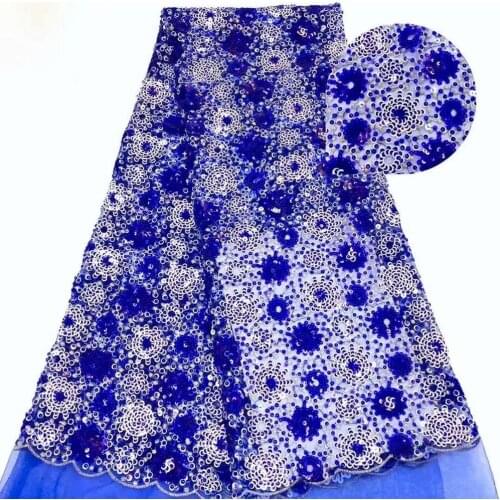 Free shipping royal blue Swiss African french net lace embroidered tulle mesh sequence organza Nigerian sequins lace fabrics
