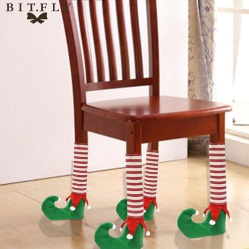 BITFLY 4pcs Elastic Elves Table Chair Legs Feet Sock Sleeve Cover Floor Protector Diy Christmas Home Party Decoration Gift Sock