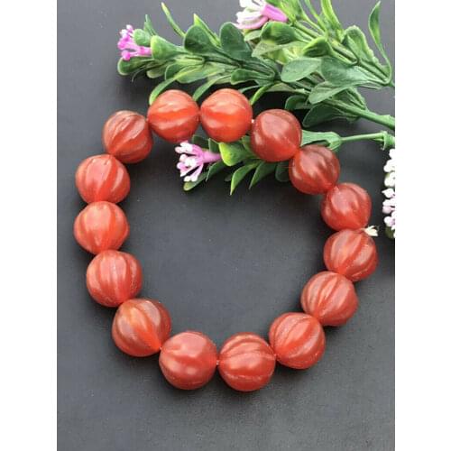 Old Red Agate Melon Rib Pumpkin Bead Bracelet