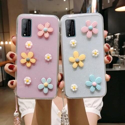 Play 4T Pro 3D Bloemen Glitter Phone Case For Huawei Honor Play 4T Pro Transparante Bling Soft Tpu Back Cover