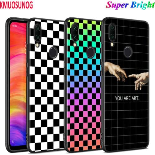 Black Silicone Cover Checked Checkerboard Art for Xiaomi Redmi Note 8T 8a 8 7 6 5 4X 4 K20 Pro 7A 6A 6 5A Plus Phone Case