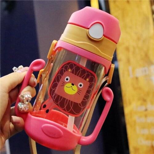 400ml Baby Kids Cute Cup Children Learn Training Feeding Drink Water Cup Straw Handle Bottle School Drinking Food Milk Bottles