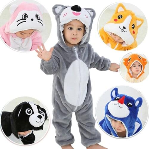 2020 Baby Jumpsuit Onesie Winter Catoon Dog Boys Girls Cat Romper Infant Bebe Clothes Toddler Cute Animal Costumes Dropshipping