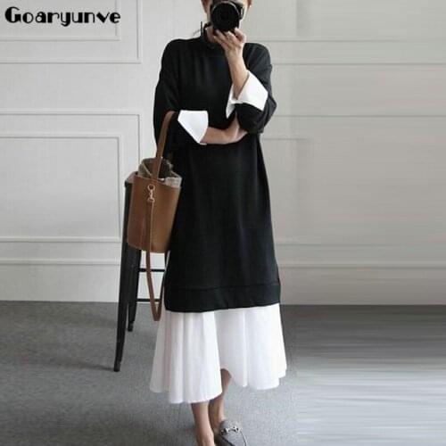 Maternity Plus Size Midi Long Dress for Pregnant Women Shirt Sweatshirt Patchwork Dresses Korean Fashion Pregnancy CasualClothes