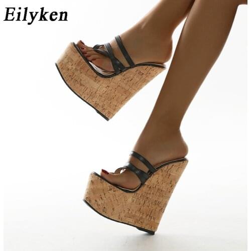 Eilyken Summer Outdoor Peep Toe Platform Slippers Fashion Pinch Narrow Band Women Wedge Sandals Flip Flops High Heels Shoes