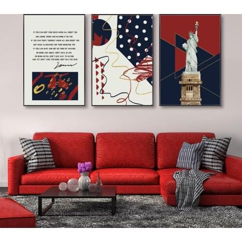 European Abstract Wall Art Poster Statue of Liberty Canvas Painting Quote Line Geometric Wall Picture For Living Room Home Decor