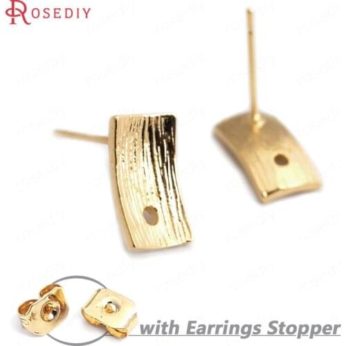 F101)10 pieces 11.5x6.5mm 24K Gold Color Brass Curved Rectangle Stud Earrings High Quality Diy Accessories Jewelry Findings
