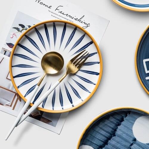 7/8inch Japanese Porcelain Dessert Plate Kitchen Soup Dish Microwave Safe Dinner Plate Creative Tableware