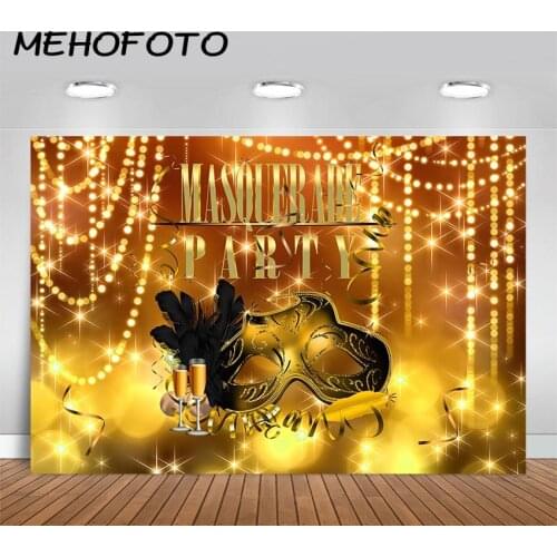 MEHOFOTO Masquerade Party Photography Backdrops Gold Glitter Mask Photo Booth Background for Birthday Party Decoration Prop