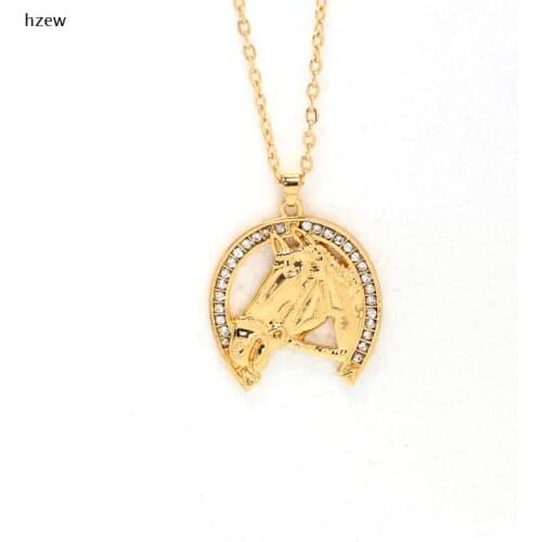 Hzew new Crystal Horse Hoof Horseshoe fine horse head pendant necklace gift horse necklaces