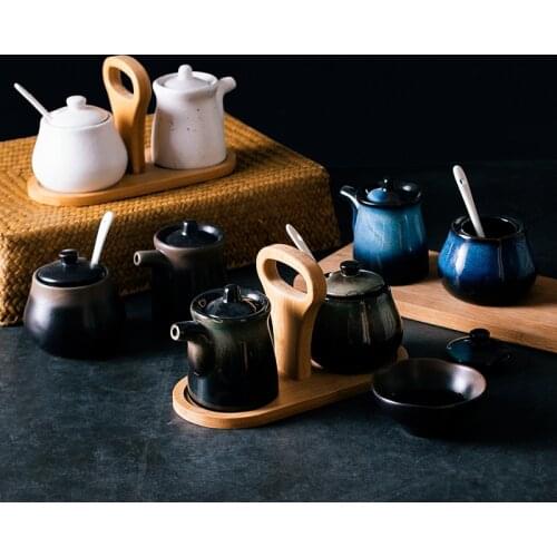 Creative Ceramics Spice Jar Seasoning Box Oil Salt Sugar Pepper Shaker Condiments Storage Bottle Holder Kitchen Gadget