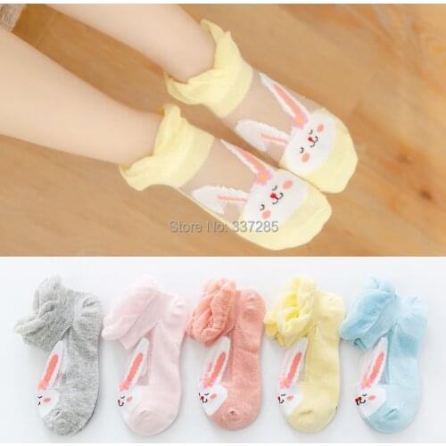 5pcs Baby girls summer socks cute bunny Ultra thin sheer breathable mesh socks princess child girls lace hollow out kids socks