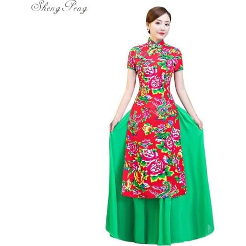 2019 summer aodai vietnam qipao dress for women traditional clothing ao dai dresses knee length oriental dress for women Q739