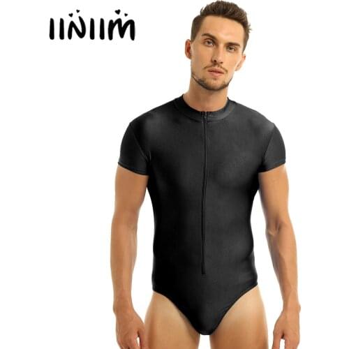 Iiniim Mens Dance Costumes Front Zipper High Cut Stretch Bodycon Swimwear for Dancing Gymnastics Leotard Ballet Dance Bodysuit